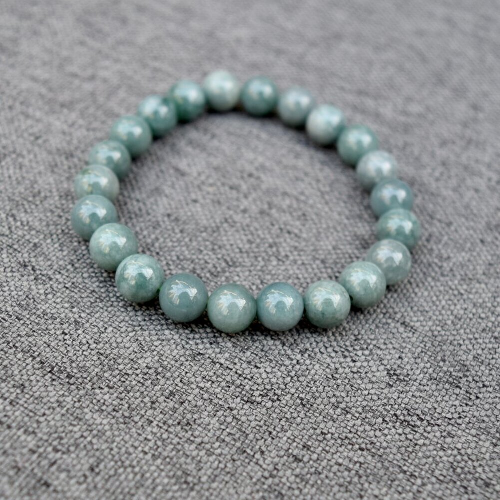 Green Jadeite Beaded Bracelet - Natural Jade 天然翡翠